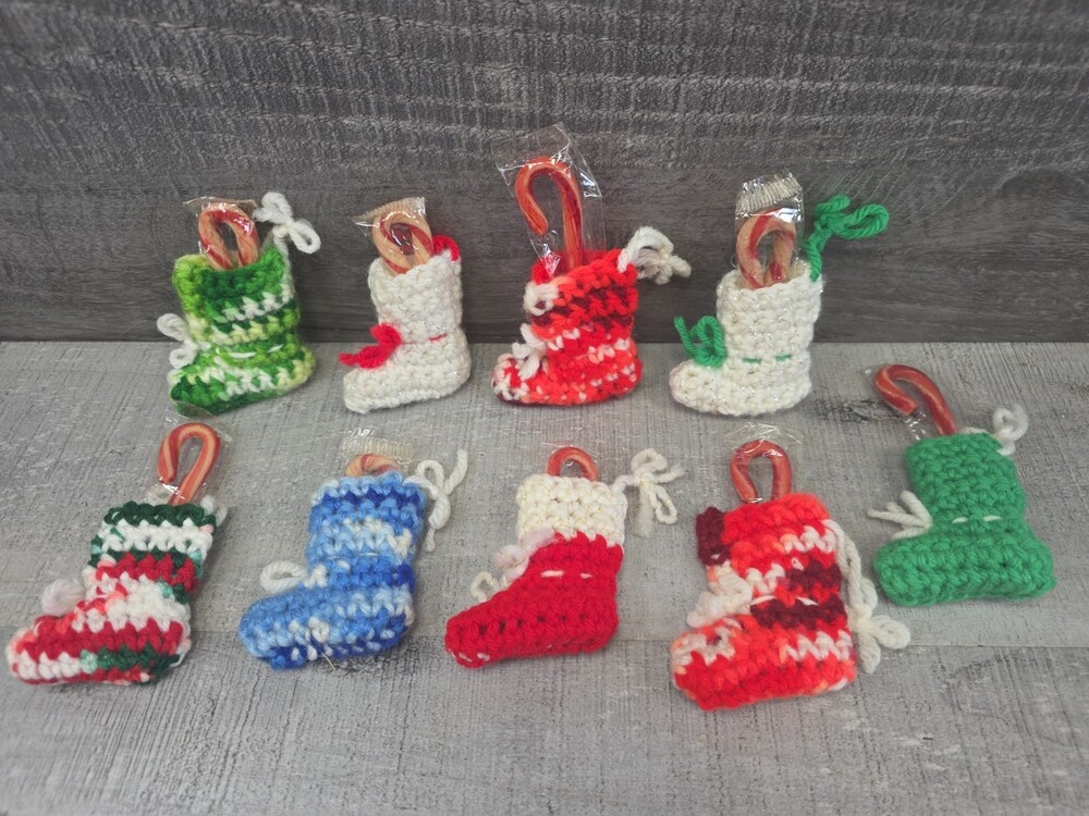 VTG Christmas Handmade Crochet Stocking Boot Bootie Lot 9 Granny Farmhouse g51
